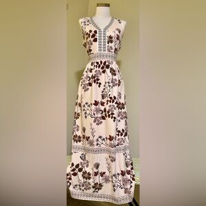Spartina 449 Floral Maxi Dress in Cream and Burgundy